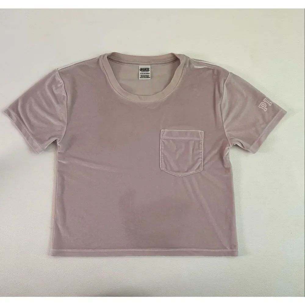 Victoria’s Secret PINK Velvet Pocket Tee Women’s XS Mauve Short Sleeve Crop Top